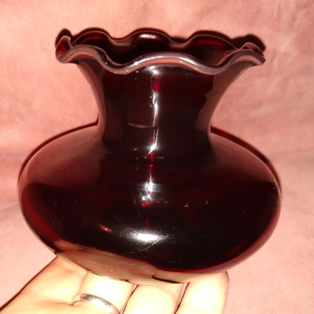 Vintage Mini Flower Vase Royal Ruby Red Glass Fluted Ruffle Edge Anchor Hocking